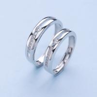 Couple Finger Rings, Brass, thick 925 sterling silver plated, adjustable & with cubic zirconia, nickel, lead & cadmium free, 4mm,4.5mm, US Ring .5-12 
