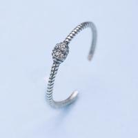 Circón cúbico anillo de dedo de latón, metal, Plata ley 925 gruesa, ajustable & para mujer & con circonia cúbica, libre de níquel, plomo & cadmio, 3x4.5mm, tamaño:8, Vendido por UD