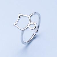 Brass Finger Ring, Cat, thick 925 sterling silver plated, adjustable & for woman & hollow, nickel, lead & cadmium free US Ring 