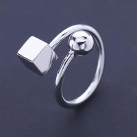 Палец кольцо-латунь, Латунь, Площади, Толстые 925 стерлингового серебра покрытием, регулируемый & Женский, не содержит никель, свинец 5.8mm, размер:7, продается PC