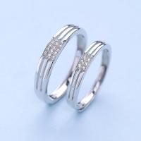 Couple Finger Rings, Brass, thick 925 sterling silver plated, adjustable & micro pave cubic zirconia & hollow, nickel, lead & cadmium free, 2.8mm,3.8mm, US Ring .5-13 