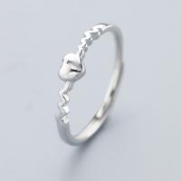 Палец кольцо-латунь, Латунь, Сердце, Толстые 925 стерлингового серебра покрытием, регулируемый & Женский, не содержит никель, свинец, 2mm, размер:16, продается PC