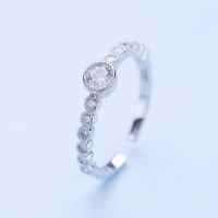 Circón cúbico anillo de dedo de latón, metal, Plata ley 925 gruesa, ajustable & para mujer & con circonia cúbica, libre de níquel, plomo & cadmio, 4.5mm, tamaño:9, Vendido por UD