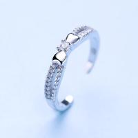 Circón cúbico anillo de dedo de latón, metal, Lazo, Plata ley 925 gruesa, ajustable & para mujer & con circonia cúbica, libre de níquel, plomo & cadmio, 2.5x2.5mm, tamaño:10, Vendido por UD
