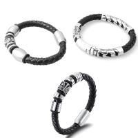 Titane bracelet en acier et bracelet, Acier titane, avec cordon en cuir, unisexe & styles différents pour le choix & noircir, noire Environ 8 pouce, Vendu par brin