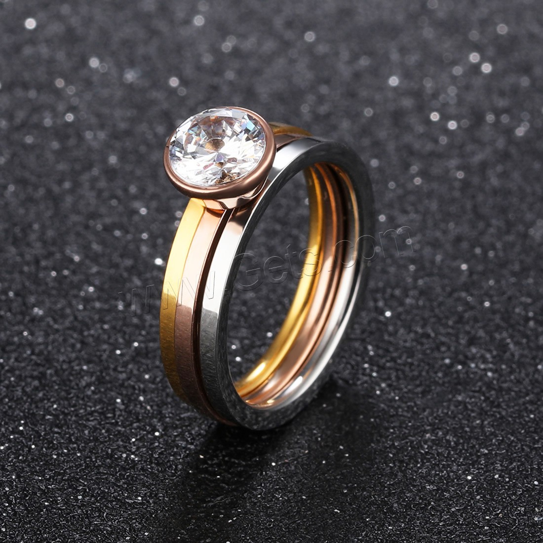 acero inoxidable anillo, chapado, diverso tamaño para la opción & micro arcilla de zirconia cúbica & para mujer, color mixto, 4mm, 3PCs/Set, Vendido por Set
