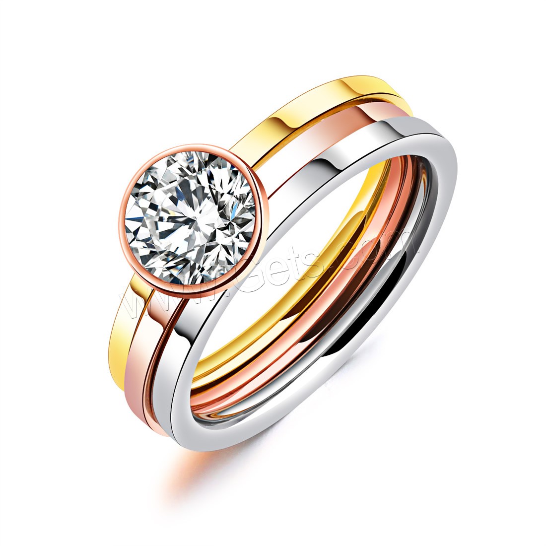 acero inoxidable anillo, chapado, diverso tamaño para la opción & micro arcilla de zirconia cúbica & para mujer, color mixto, 4mm, 3PCs/Set, Vendido por Set