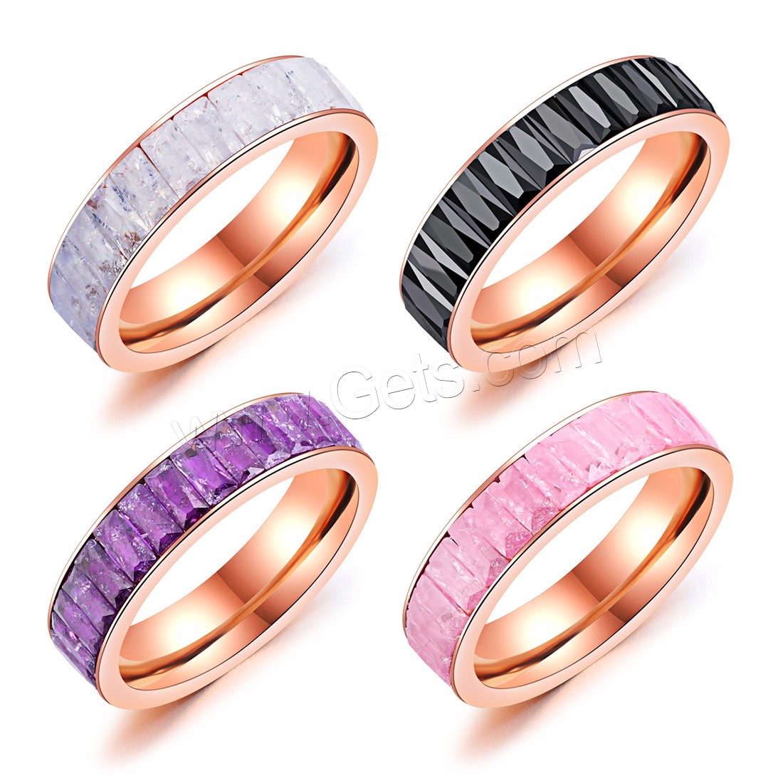 Stainless Steel Finger Ring, with Crystal, plated, different size for choice & for woman & faceted, mixed colors, 2mm, Sold By PC