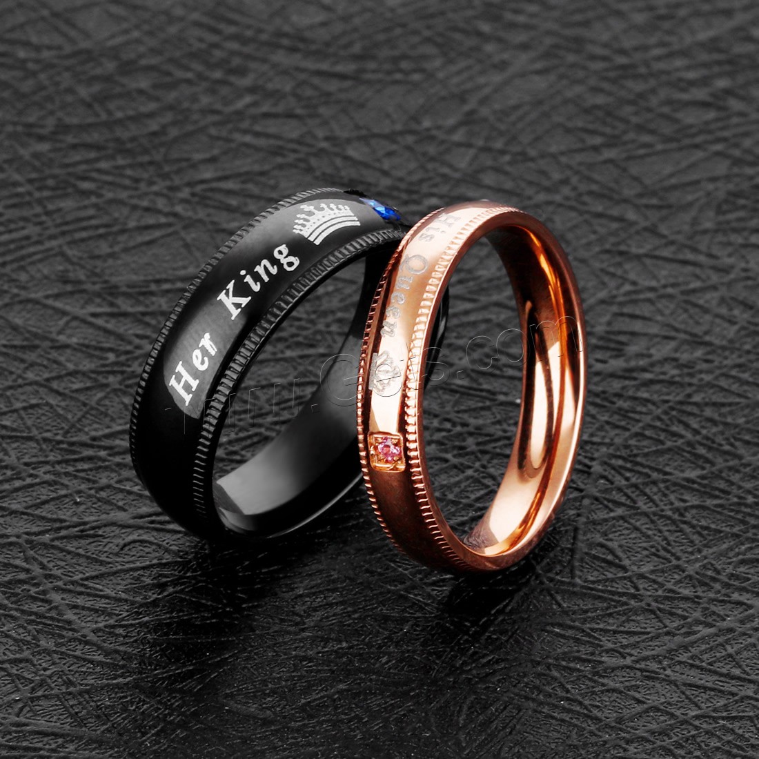 acero inoxidable anillo de los pares, chapado, diverso tamaño para la opción & con el patrón de la letra & micro arcilla de zirconia cúbica & para la pareja, 6mm, 4mm, Vendido por UD
