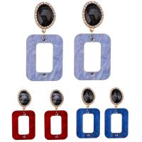 Acrylic Drop Earring, with Zinc Alloy, stainless steel post pin, gold color plated, for woman & with rhinestone 