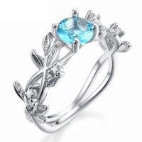 Gemstone Brass Finger Ring, with Aquamarine, Branch, platinum plated & for woman & with cubic zirconia, 6mm, 8mm 