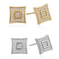 Cubic Zirconia Micro Pave Brass Earring, Square, plated, micro pave cubic zirconia & for woman nickel, lead & cadmium free, 9.5mm 