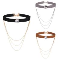 Velveteen Choker Necklace, with iron chain & Crystal, with 5cm extender chain, plated, twist oval chain & for woman & faceted 30cm Approx 11.5 Inch 