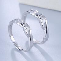 Couple Finger Rings, Brass, thick 925 sterling silver plated, adjustable & with cubic zirconia, nickel, lead & cadmium free, 4.3mm,4.7mm, US Ring 