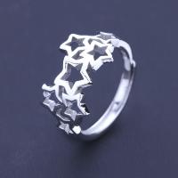 Brass Finger Ring, Star, thick 925 sterling silver plated, adjustable & for woman & hollow, nickel, lead & cadmium free, 10.2mm, US Ring 