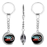 Fashion Time Gem Keychain Key Ring, Zinc Alloy, with iron ring & Glass, Flat Round, platinum color plated, rotatable & time gem jewelry & Unisex & with letter pattern & double-sided & decal, lead & cadmium free 