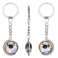 Fashion Time Gem Keychain Key Ring, Zinc Alloy, with iron ring & Glass, Flat Round, platinum color plated, rotatable & time gem jewelry & Unisex & double-sided & decal, lead & cadmium free 