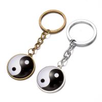 Fashion Time Gem Keychain Key Ring, Zinc Alloy, with iron ring & Glass, Flat Round, plated, time gem jewelry & ying yang & Unisex & decal lead & cadmium free, 28mm 