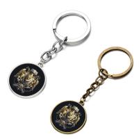 Mode-Zeit-Edelstein Keychain, Zinklegierung, mit Eisen Ring & Glas, flache Runde, plattiert, Zeit Edelstein Schmuck & unisex & Aufkleber, keine, frei von Blei & Kadmium, 28mm, verkauft von PC