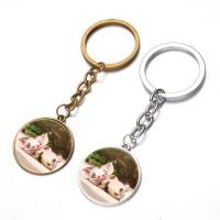 Fashion Time Gem Keychain Key Ring, Zinc Alloy, with iron ring & Glass, Flat Round, plated, time gem jewelry & Unisex & decal lead & cadmium free, 28mm 