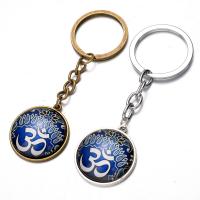 Fashion Time Gem Keychain Key Ring, Zinc Alloy, with iron ring & Glass, Flat Round, plated, with om symbol & time gem jewelry & Unisex & decal lead & cadmium free, 28mm 