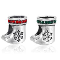 Rhinestone Zinc Alloy European Beads, Christmas Sock, antique silver color plated, Christmas jewelry & without troll & with rhinestone lead & cadmium free, 8-12mm Approx 4-4.5mm 