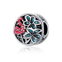Rhinestone Zinc Alloy European Beads, Flat Round, antique silver color plated, without troll & with rhinestone, lead & cadmium free, 10-15mm Approx 4-4.5mm 