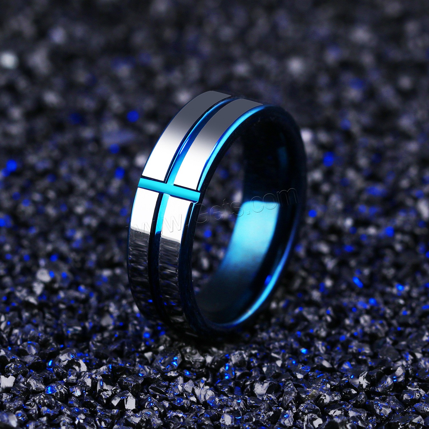 Titanium Steel Finger Ring, Tungsten Steel, blue plated, different size for choice & for man, 6mm, Sold By PC
