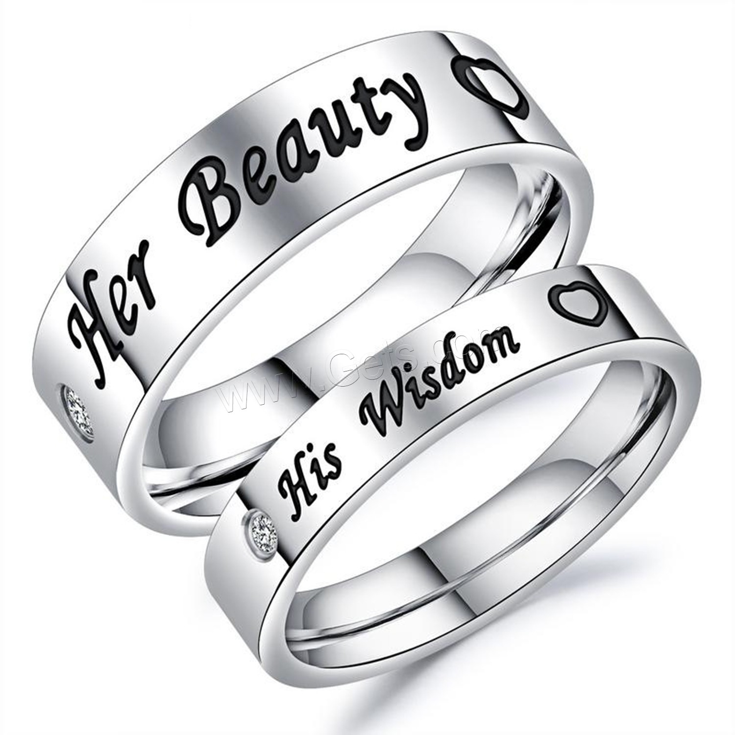 Titanium Steel Finger Ring, plated, different size for choice & for couple & with cubic zirconia, original color, 4mm, 6mm, Sold By Pair