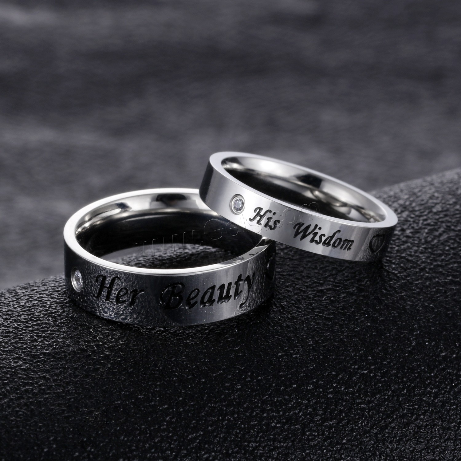 チタン鋼の指環, チタン鋼, メッキ, 異なるサイズの選択 & カップル用 & キュービックジルコニアのある, オリジナルカラー, 4mm, 6mm, 売り手 ペア