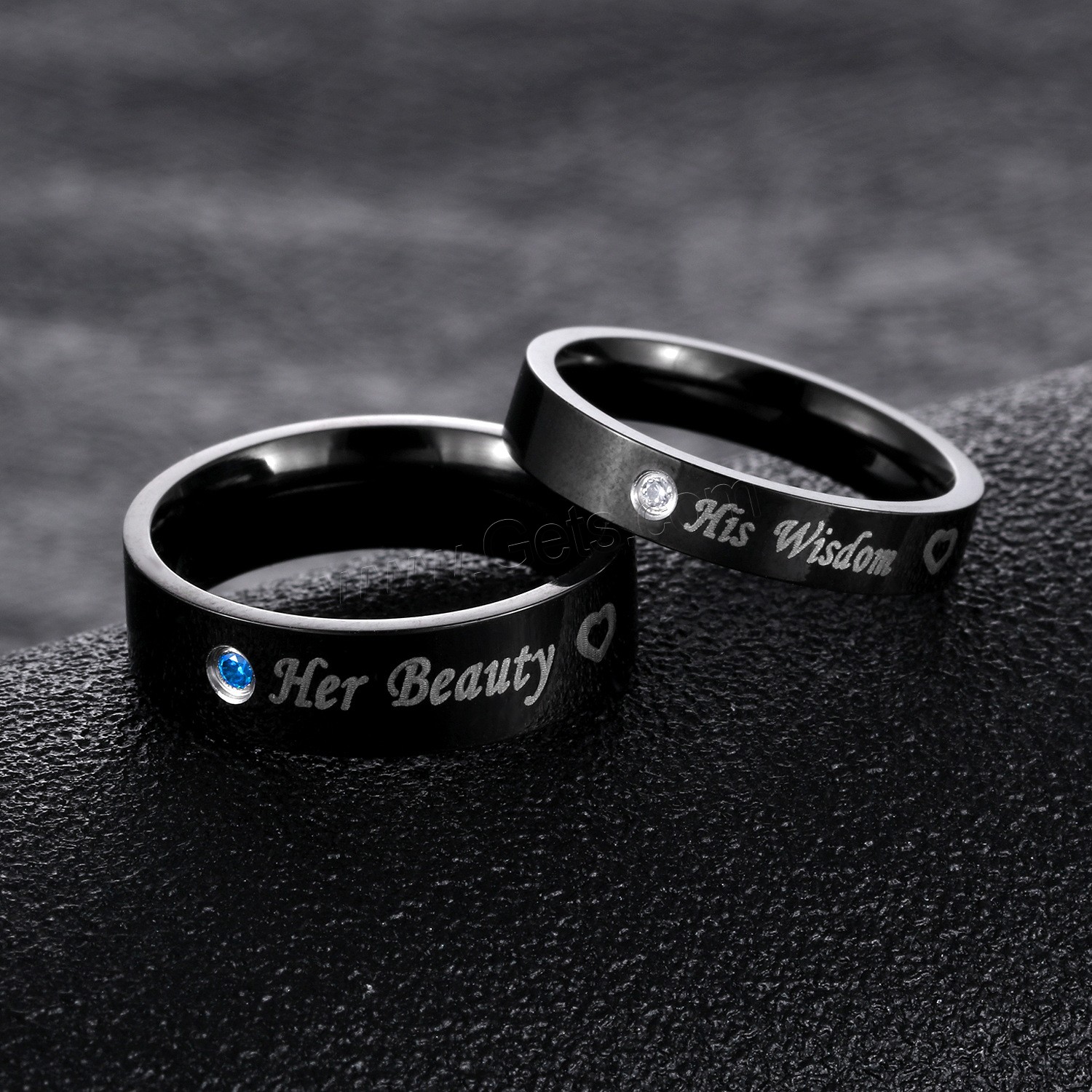Titanium Steel Finger Ring, black ionic, different size for choice & for couple & with cubic zirconia, 6mm, 4mm, Sold By Pair