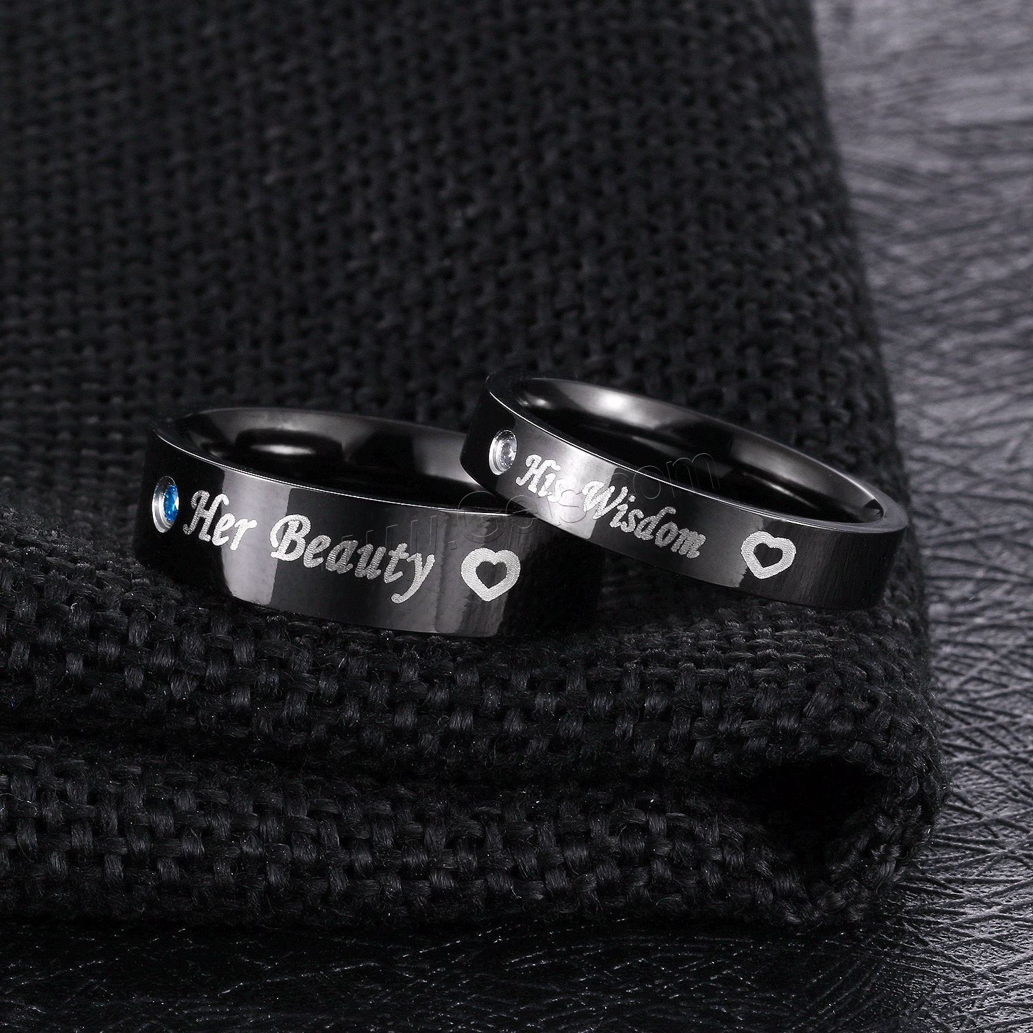 Titanium Steel Finger Ring, black ionic, different size for choice & for couple & with cubic zirconia, 6mm, 4mm, Sold By Pair
