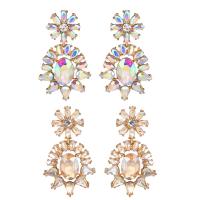 Zinc Alloy Rhinestone Drop Earring, stainless steel post pin, gold color plated, for woman & with rhinestone lead & cadmium free 