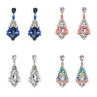 Zinc Alloy Rhinestone Drop Earring, stainless steel post pin, silver color plated, for woman & with rhinestone lead & cadmium free 