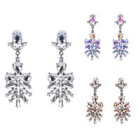 Zinc Alloy Rhinestone Drop Earring, stainless steel post pin, silver color plated, for woman & with rhinestone lead & cadmium free 