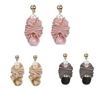 Zinc Alloy Rhinestone Drop Earring, with Cloth & Glass Pearl, stainless steel post pin, gold color plated, for woman & with rhinestone lead & cadmium free 