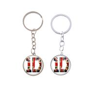 Fashion Time Gem Keychain Key Ring, Zinc Alloy, with iron ring & Glass, Flat Round, plated, time gem jewelry & Unisex & with number pattern & decal lead & cadmium free, 28mm 