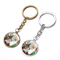 Fashion Time Gem Keychain Key Ring, Zinc Alloy, with iron ring & Glass, Flat Round, plated, time gem jewelry & Unisex & Christmas jewelry & decal lead & cadmium free, 28mm 