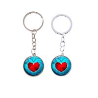 Fashion Time Gem Keychain Key Ring, Zinc Alloy, with iron ring & Glass, Flat Round, plated, time gem jewelry & Unisex & with heart pattern & decal lead & cadmium free, 28mm 