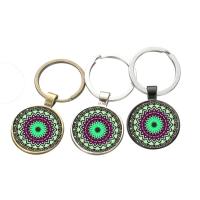 Fashion Time Gem Keychain Key Ring, Zinc Alloy, with iron ring & Glass, Flat Round, plated, time gem jewelry & Unisex & decal lead & cadmium free, 28mm 