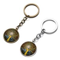Fashion Time Gem Keychain Key Ring, Zinc Alloy, with iron ring & Glass, Flat Round, plated, tree of life design & time gem jewelry & Unisex & decal lead & cadmium free, 28mm 