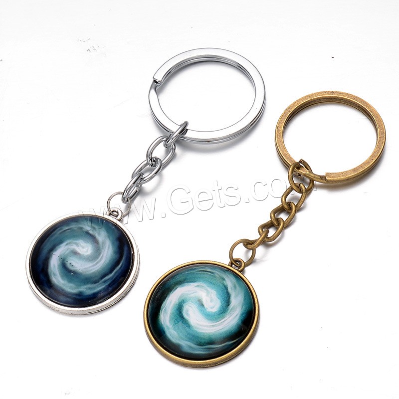 Fashion Time Gem Keychain Key Ring, Zinc Alloy, with iron ring & Glass, Flat Round, plated, time gem jewelry & Unisex & decal, more colors for choice, lead & cadmium free, 28mm, Sold By PC