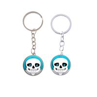Fashion Time Gem Keychain Key Ring, Zinc Alloy, with iron ring & Glass, Flat Round, plated, time gem jewelry & with skull pattern & Unisex & with letter pattern & decal lead & cadmium free, 28mm 