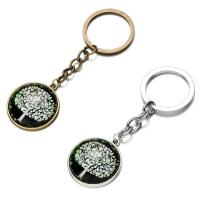 Fashion Time Gem Keychain Key Ring, Zinc Alloy, with iron ring & Glass, Flat Round, plated, time gem jewelry & Unisex & Christmas jewelry & decal lead & cadmium free, 28mm 