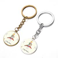 Fashion Time Gem Keychain Key Ring, Zinc Alloy, with iron ring & Glass, Flat Round, plated, time gem jewelry & Unisex & with letter pattern & decal lead & cadmium free, 28mm 