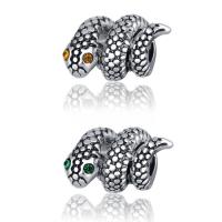 Rhinestone Zinc Alloy European Beads, Snake, antique silver color plated, without troll & with rhinestone lead & cadmium free, 8-12mm Approx 4-4.5mm 
