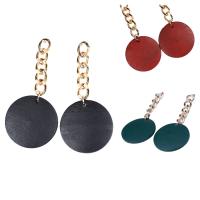 Wood Earring, with iron chain, stainless steel post pin, for woman 20-50mm 
