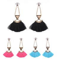 Fashion Tassel Earring, Wood, with Nylon Cord & Zinc Alloy, stainless steel post pin, gold color plated, for woman 
