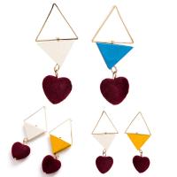 Wood Earring, with Zinc Alloy, stainless steel post pin, gold color plated, for woman 