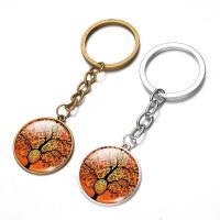 Fashion Time Gem Keychain Key Ring, Zinc Alloy, with iron ring & Glass, Flat Round, plated, tree of life design & time gem jewelry & Unisex & decal lead & cadmium free, 28mm 